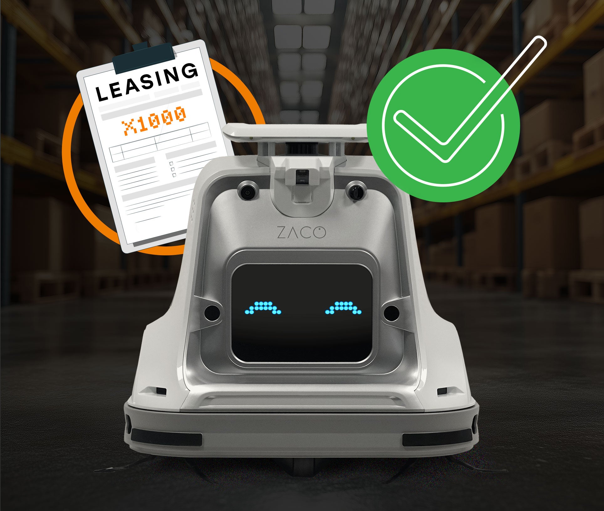 X1000 robot in warehouse with leasing icon