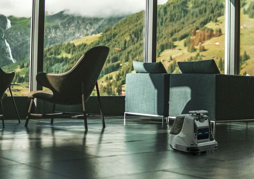 X1000 robot cleaning lobby of mountain hotel