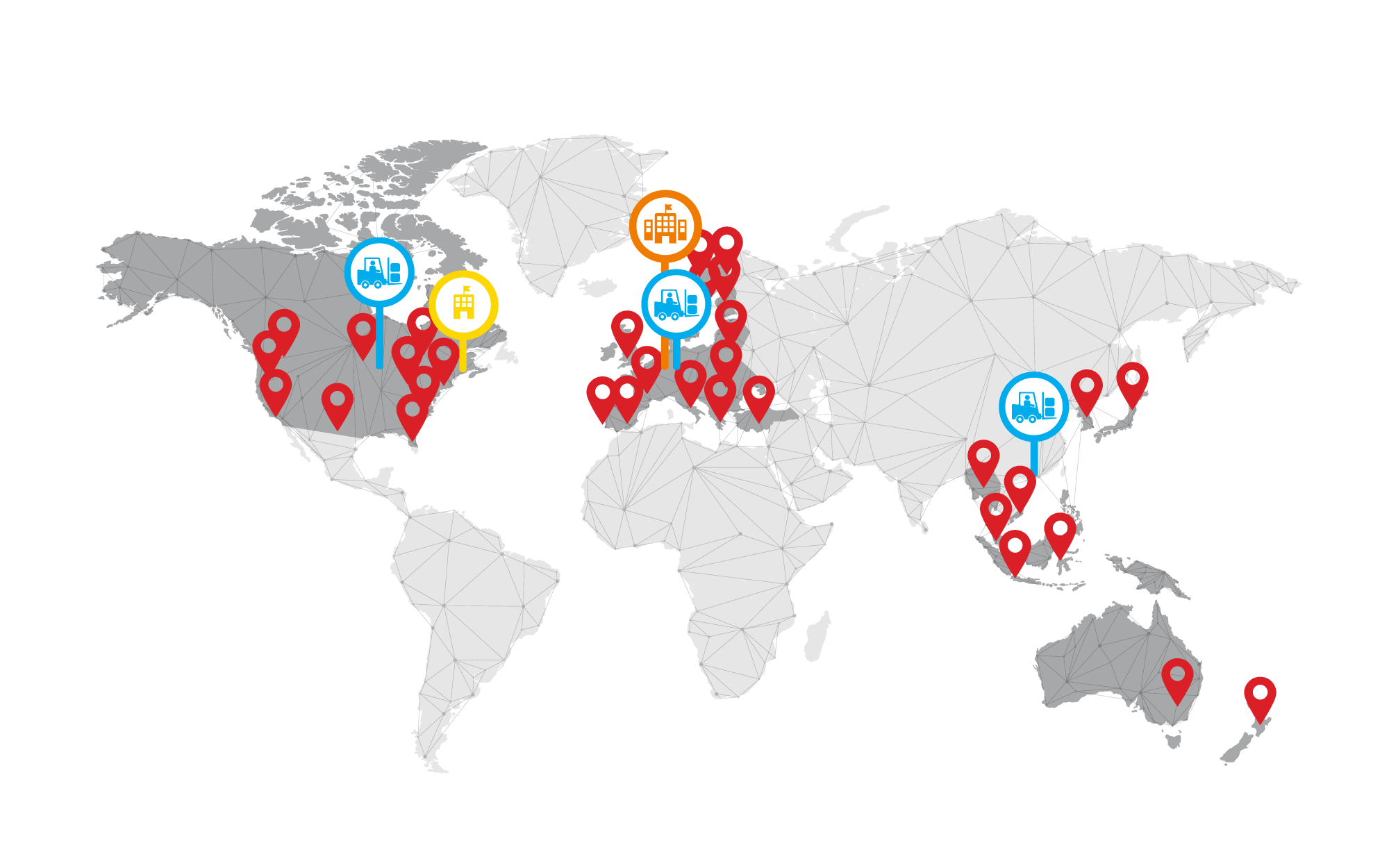 world map with pins