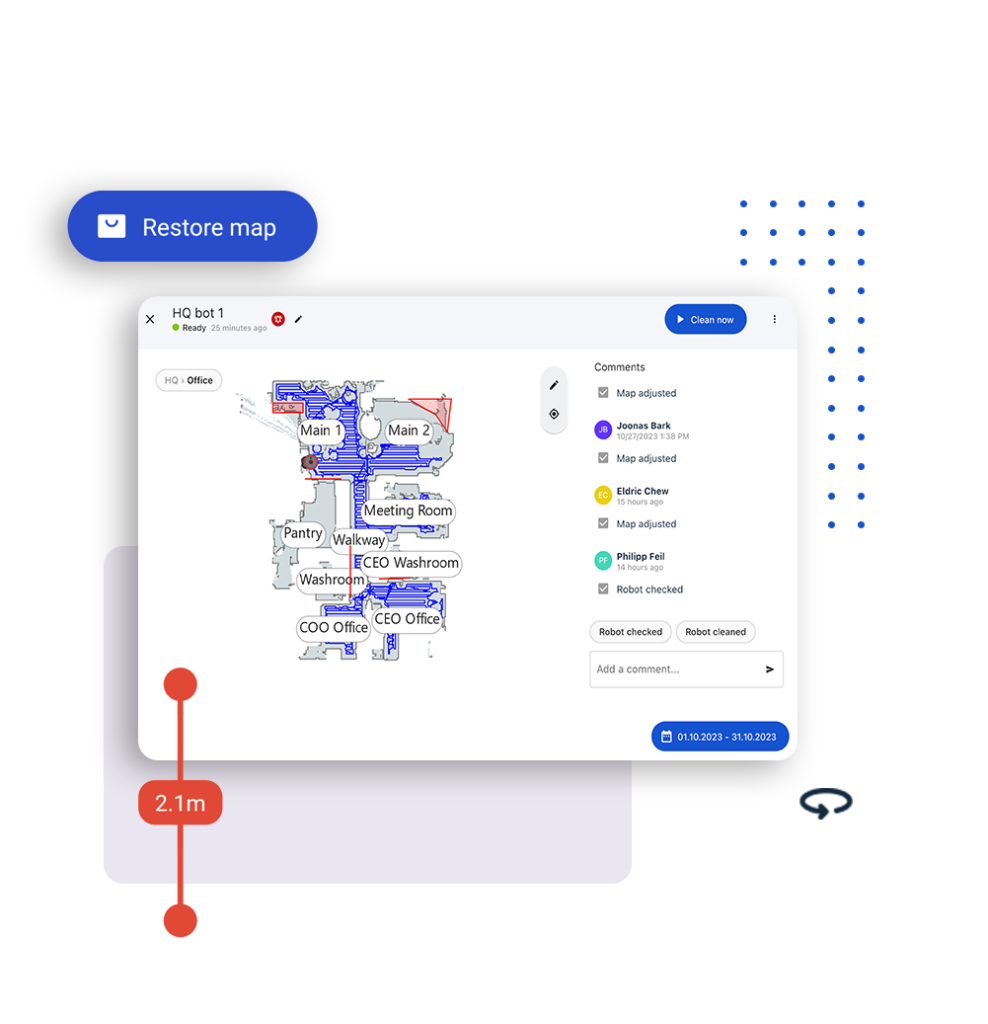app screen of cleaning map