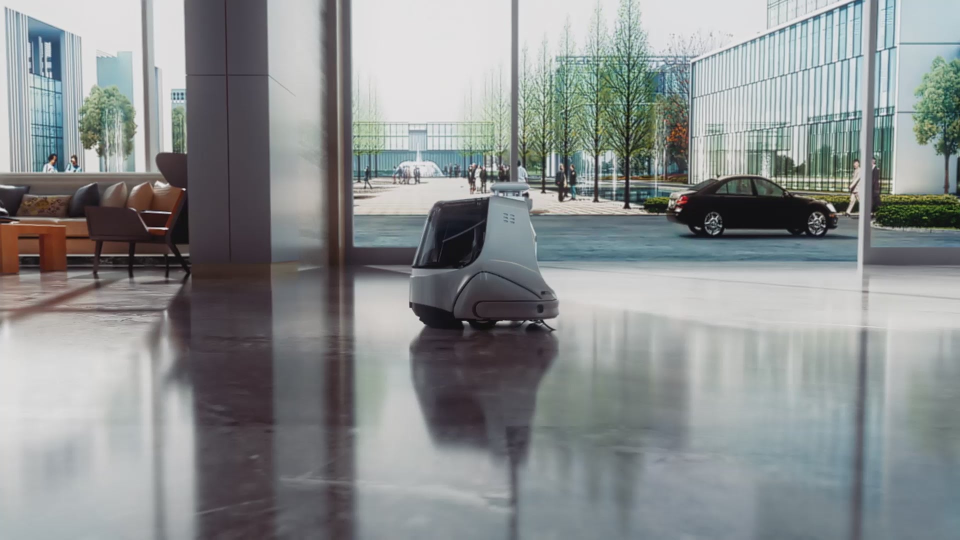 Video laden: X1000 robot driving through different environments: hotel, office & warehouse