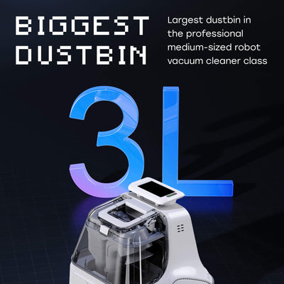X1000 robot and 3L and "largest dustbin in the professional medium-sized robot vacuum cleaner class" Text